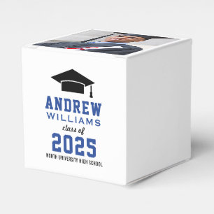 Modern Blue Black Custom Photo Graduation Favor Boxes