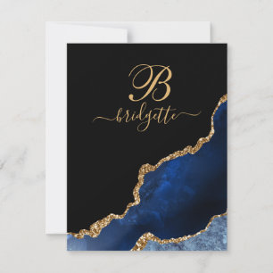 Modern Blue Black Gold Agate Geode Note Card