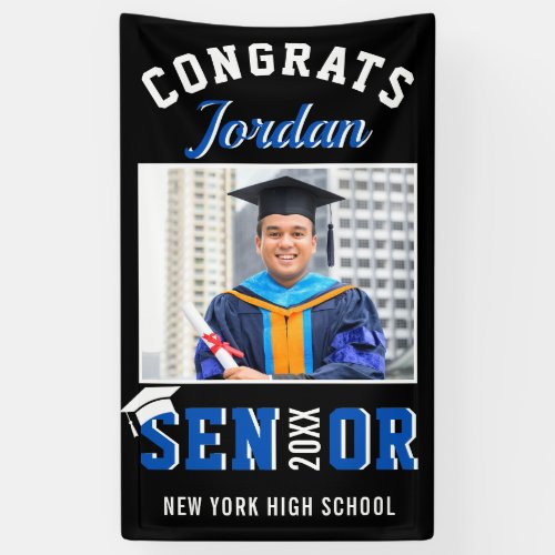 Modern Blue Black Graduation Class of 2024 Party Banner