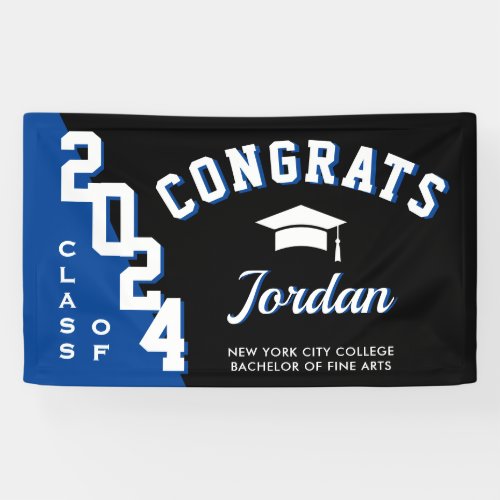 Modern Blue Black Graduation class of 2024 Party Banner