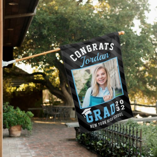 Modern Blue Black Graduation Class of 2024 PHOTO House Flag