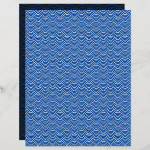 Modern Blue Black Japanese Wave Scrapbook Paper