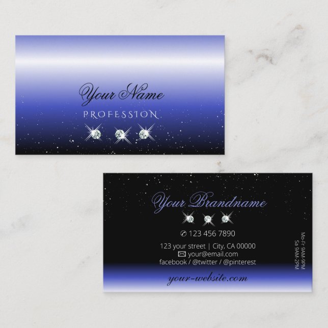 Modern Blue Black Ombre Sparkle Diamonds Stylish Business Card (Front/Back)