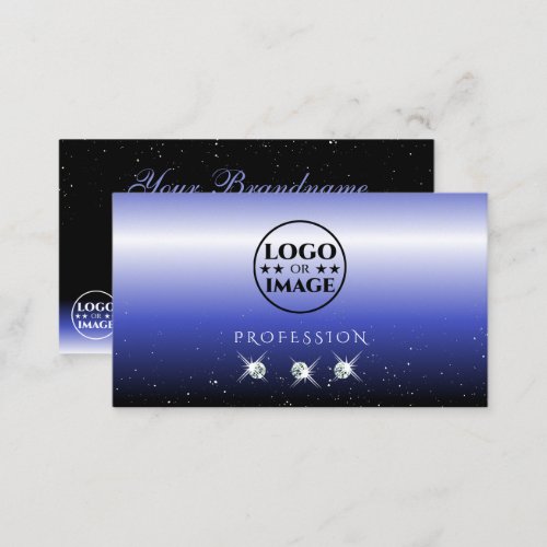 Modern Blue Black Ombre Sparkle Diamonds with Logo Business Card