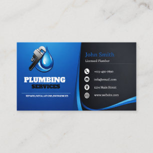 Modern Blue & Black Plumbing Business Card