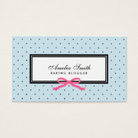 Modern Blue Black Polka Dot Pink Ribbon Blogger Business Card