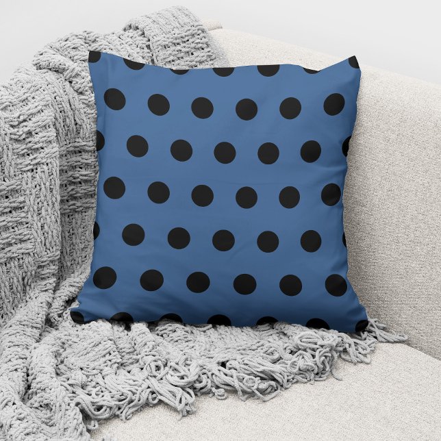 Modern Blue Black Polka Dots Pattern Throw Pillow (Creator Uploaded)