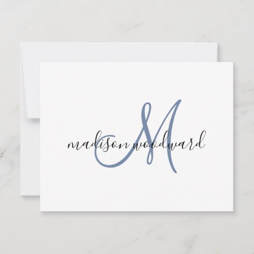 Modern Blue Black Script Monogram  Note Card