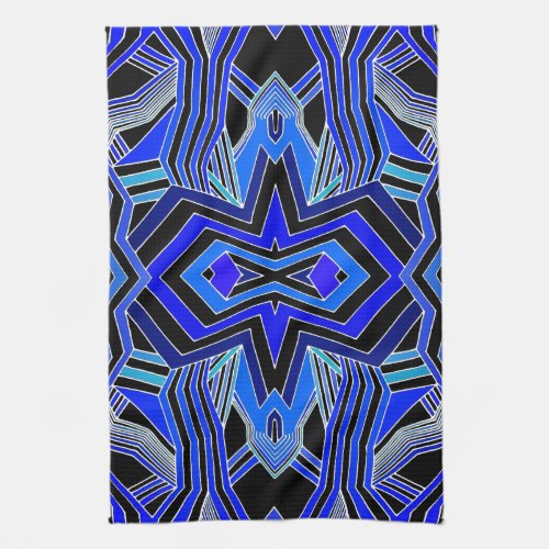 Modern Blue Black  White Geometric Kitchen Towel