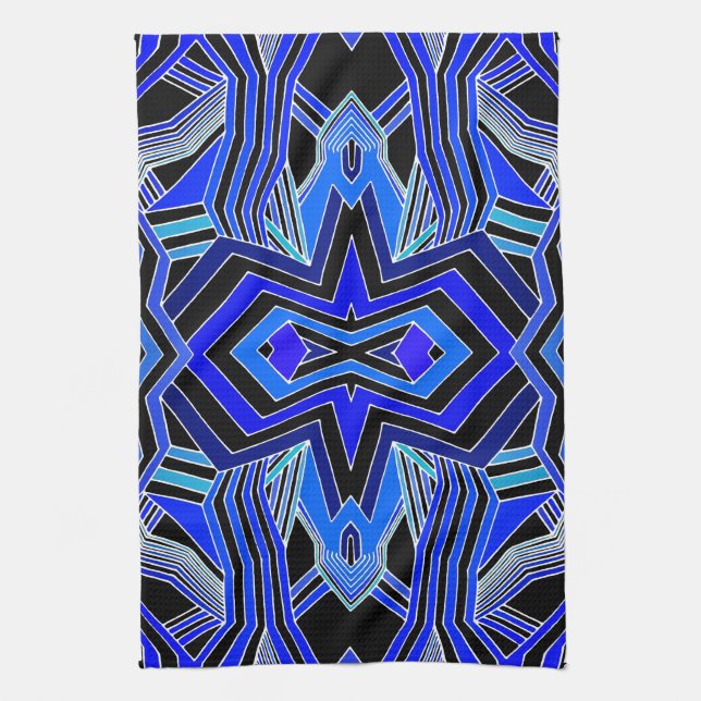 Modern Blue Black & White Geometric Kitchen Towel (Vertical)