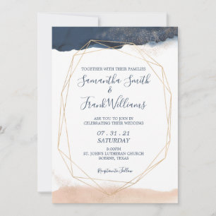 Modern Blue Blush Gold Geometric Invitation