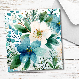 Modern Blue Blush Winter Christmas Florals Wedding Envelope Liner