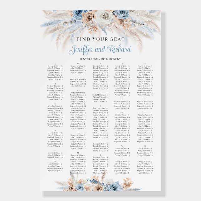 Modern blue boho flowers roses pampas tropical  foam board (Front)