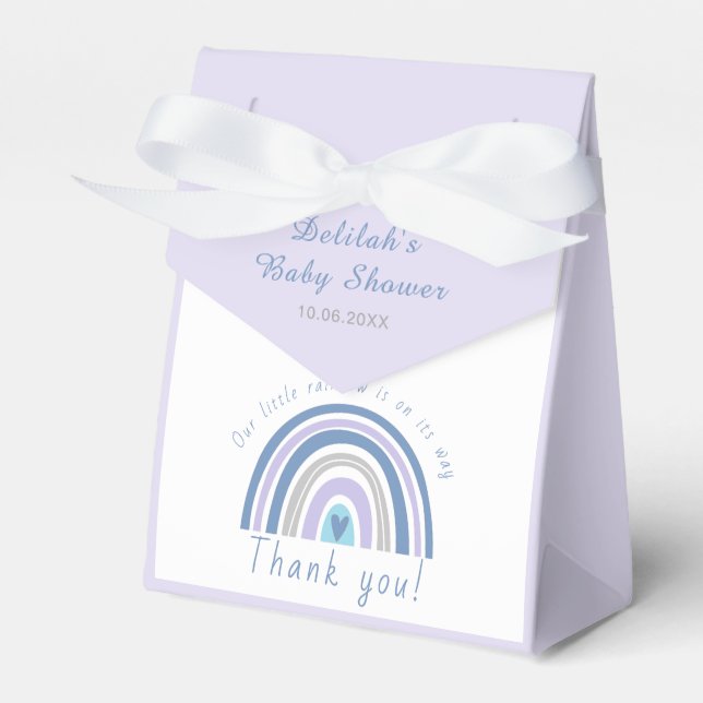 Modern Blue Boho Rainbow Baby Shower Thank You Favor Boxes (Front Side)
