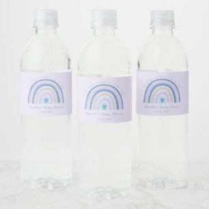 Modern Blue Boho Rainbow Baby Shower Water Bottle Label