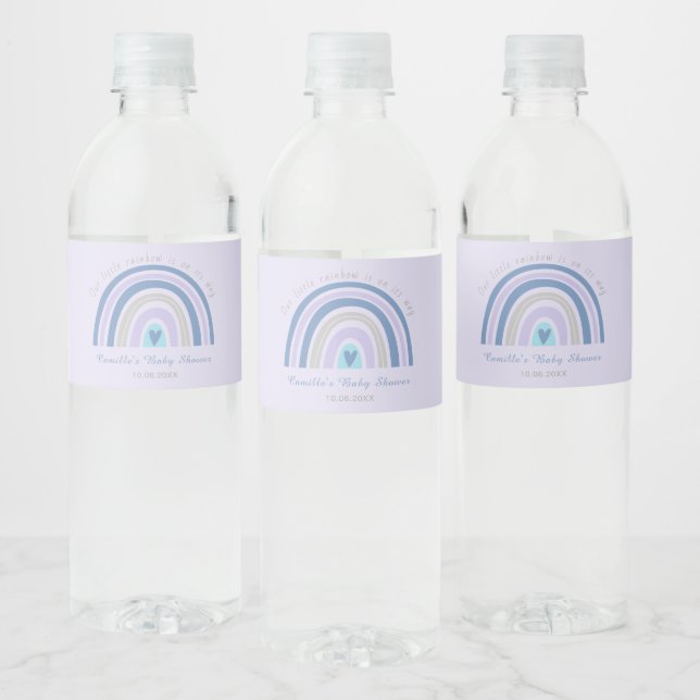 Modern Blue Boho Rainbow Baby Shower Water Bottle Label (Bottles)