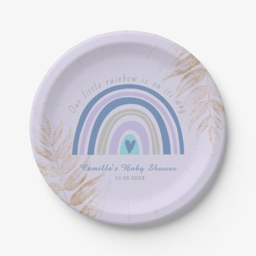 Modern Blue Boho Rainbow Its A Boy Baby Shower Paper Plates