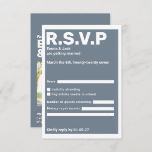 Modern Blue Bold typography RSVP Wedding