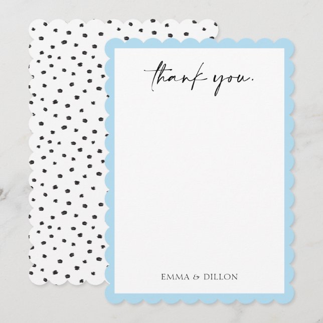Modern Blue Border Couples Wedding Thank You Card (Front/Back)