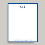 Modern Blue border Monogram Business Letter Letterhead<br><div class="desc">A "Modern Monogram Blue Border Initial Company Mail Letterhead" combines a contemporary design with a bold blue border and a personalized monogram or initials. This letterhead emphasizes a professional yet stylish aesthetic, featuring the company’s contact details for clear and effective communication. It’s perfect for businesses looking to showcase their brand...</div>
