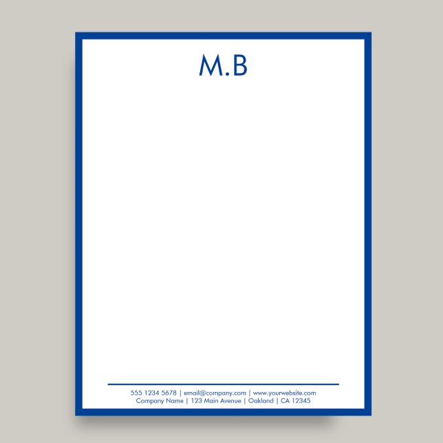 Modern Blue border Monogram Business Letter Letterhead (Creator Uploaded)