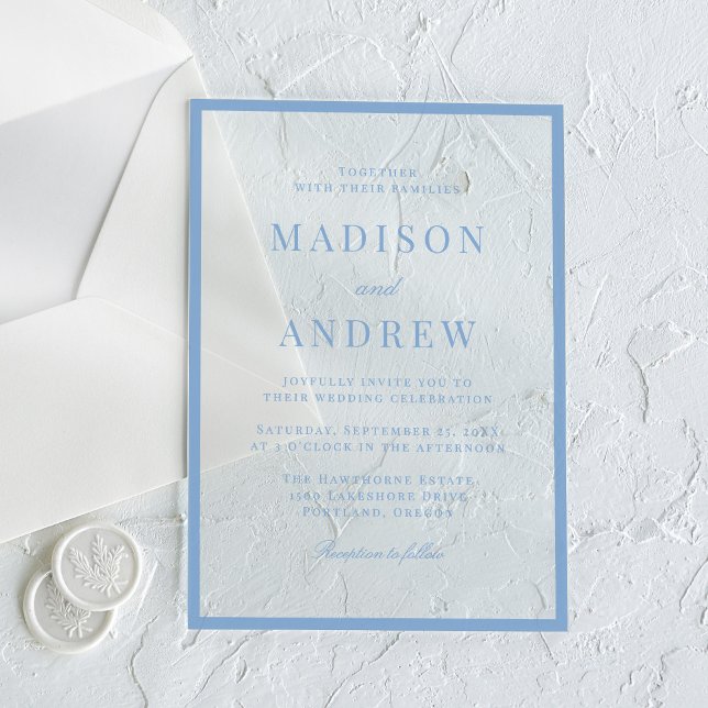 Modern Blue Border Wedding Acrylic Invitations (Creator Uploaded)