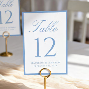 Modern Blue Border Wedding Table Number