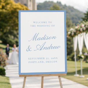Modern Blue Border Wedding Welcome Sign
