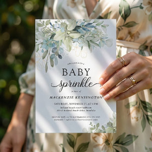 Modern Blue Botanical Eucalyptus Baby Sprinkle Invitation