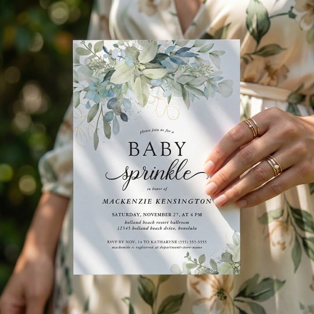 Modern Blue Botanical Eucalyptus Baby Sprinkle  Invitation (Creator Uploaded)