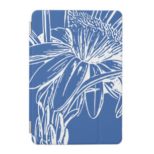Modern Blue Botanical Floral Line Drawing Artwork iPad Mini Cover