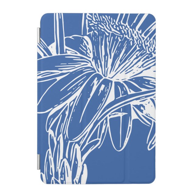 Modern Blue Botanical Floral Line Drawing Artwork iPad Mini Cover (Front)