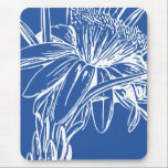 Modern Blue Botanical Floral Line Drawing Artwork Mouse Pad<br><div class="desc">A sophisticated,  modern botanical line art drawing of a simple flower on a bold cobalt blue background.</div>