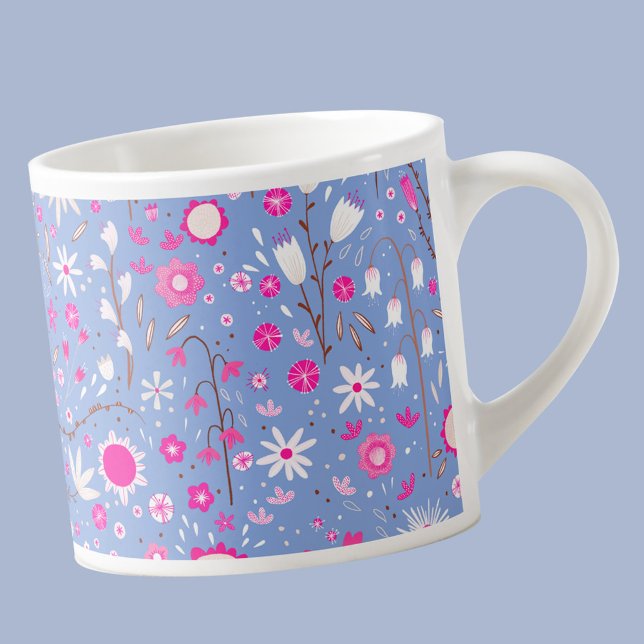 Modern Blue Botanical Wildflower Floral Keepsake Espresso Cup (Blue modern floral espresso cup)
