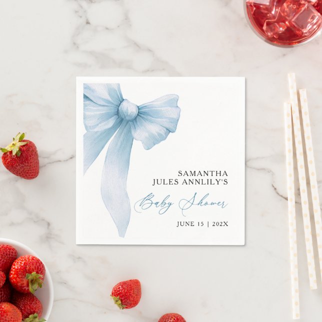 Modern Blue Bow Baby Shower  Napkins (Insitu)