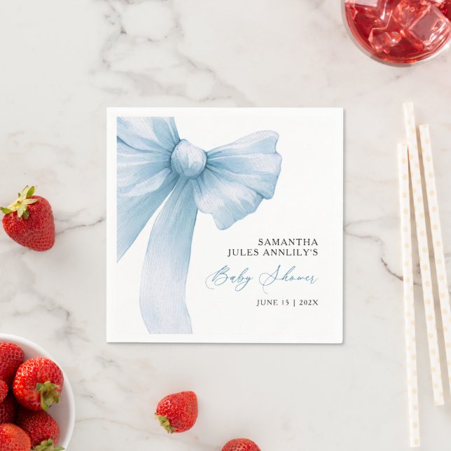 Modern Blue Bow Baby Shower  Napkins (Insitu)