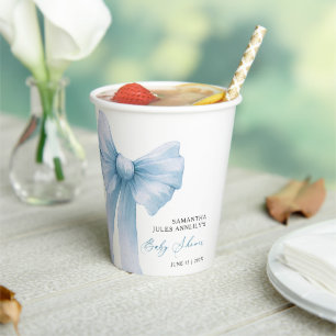 Modern Blue Bow Baby Shower  Paper Cups
