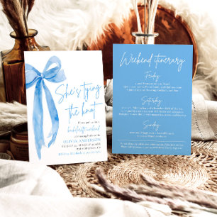 Modern Blue Bow Bachelorette Weekend Itinerary Invitation