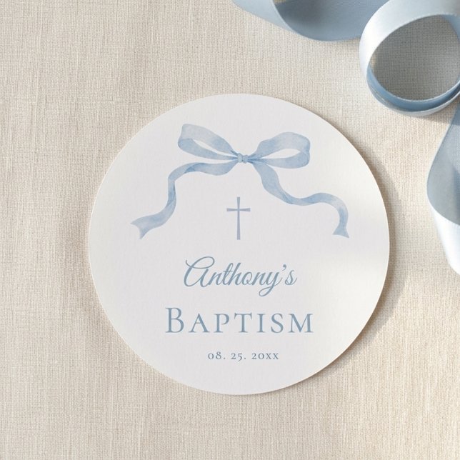 Modern Blue Bow Baptism for Boy Sticker (Creator Uploaded)