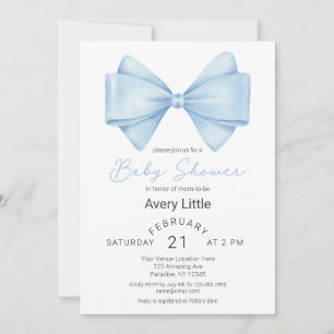 Modern Blue Bow Boy Baby Shower Invitation