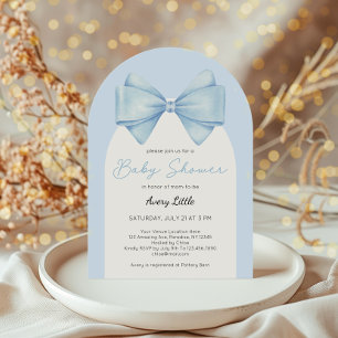 Modern Blue Bow Boy Baby Shower Invitation