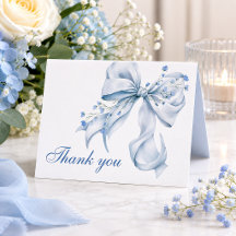 Modern Blue Bow Coquette Bridal Shower Thank you