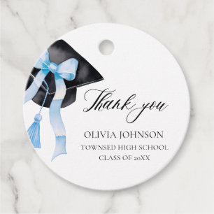 Modern Blue Bow Coquette Graduation Cap Graduation Favor Tags