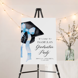 Modern Blue Bow Coquette Graduation Cap Welcome Foam Board