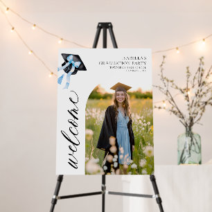 Modern Blue Bow Coquette Graduation Cap Welcome Foam Board