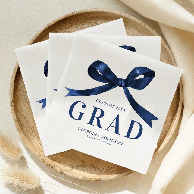 Modern Blue Bow Graduation Party Napkins (Creator Uploaded)