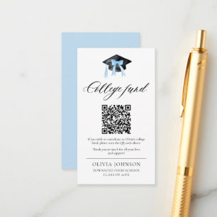 Modern Blue Bow QR Code College Fund Graduation Enclosure Card