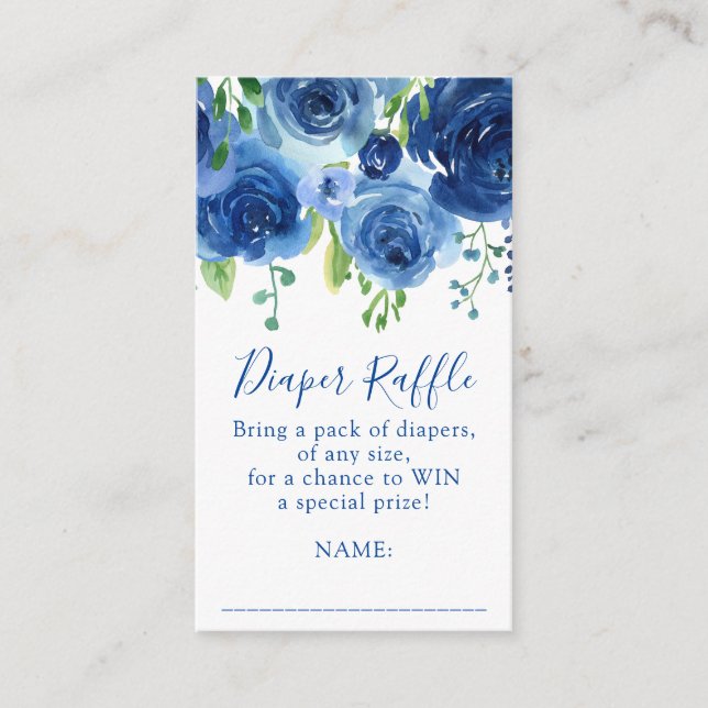 Modern Blue Boy Baby Shower Diaper Raffle Enclosure Card (Front)
