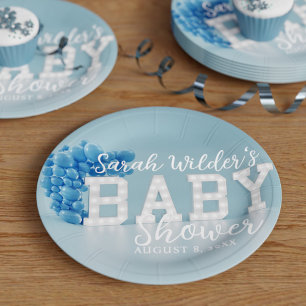 Modern Blue Boy Baby Shower Party Paper Plates