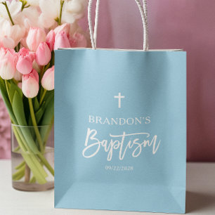 Modern Blue Boy Baptism Medium Gift Bag
